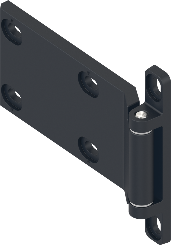 180° 2D Hinge, Zinc die black powder-coated for outdoor use