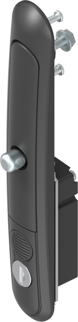 Swinghandle with push button 1185 for cam or rod control, keyed different, and for padlock, Zinc die black powder-coated