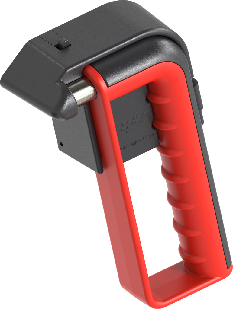 Emergency hammer with hand protection and holder with theft protection, Steel and Polyamide GF halogen-free and flame-retardant red