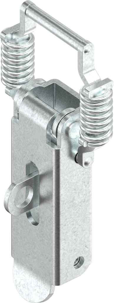 Toggle latch with springs for tolerance compensation and lock with padlock facility, drilled, Steel zinc-plated DS plus top coat