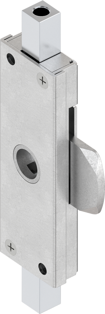 Stangenschloss links für Vierkantstangen und Rundstangen Hub 13, Stahl verzinkt