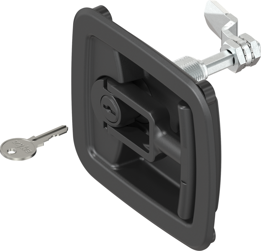 Chest handle with compression function keyed EK 333, Polyamide black and zinc die black powder-coated