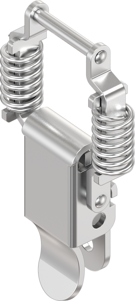 Toggle latch with springs for tolerance compensation without padlock facility, drilled, Stainless steel AISI 304
