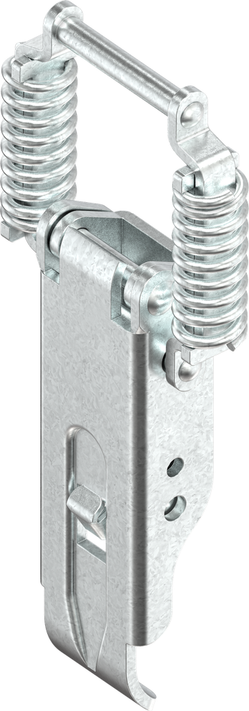 Toggle latch with springs for tolerance compensation with lock, drilled, Steel zinc-plated DS plus top coat