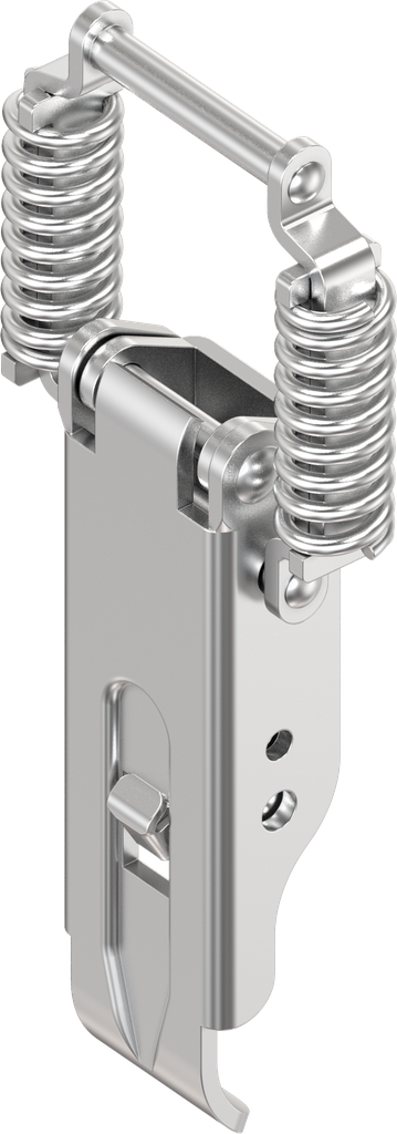Toggle latch with springs for tolerance compensation with lock, drilled, Stainless steel AISI 304